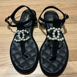 CHANEL SUEDE & PEARL SANDALS